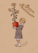 Enfant au jardin avec un pot de fleurs